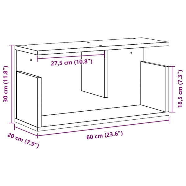 vidaXL Veggskap 60x20x30 cm hvit konstruert tre