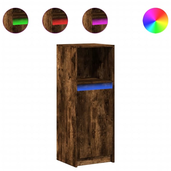 vidaXL Skjenk med LED røkt eik 38x34x100 cm konstruert tre