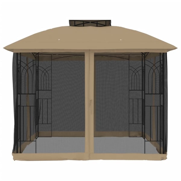 vidaXL pavillon 2,94x2,94 m dobbelt tag + meshvægge stål gråbrun