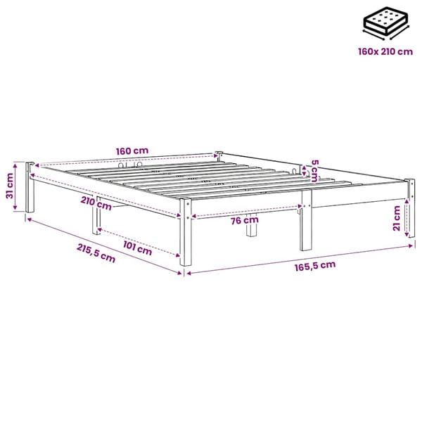 vidaXL ekstra lang sengeramme uden madras 160x210 cm massivt fyrretræ