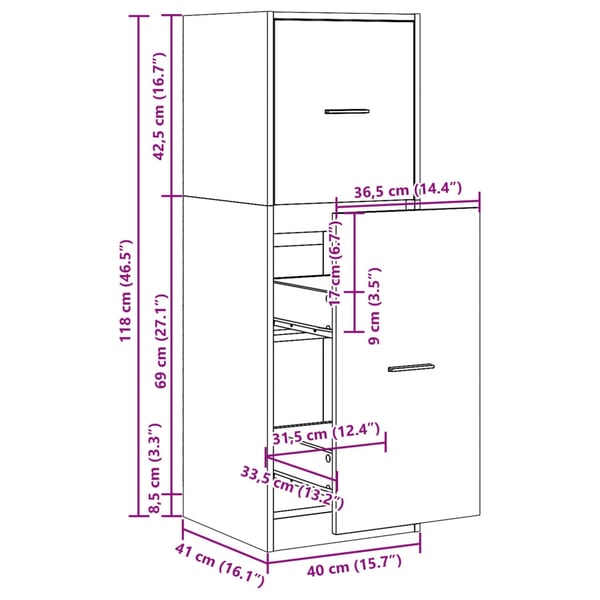 vidaXL Apotekskap røkt eik 40x41x118 cm konstruert tre