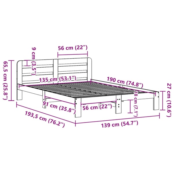 vidaXL Sengeramme uten madrass hvit 135x190 cm heltre furu