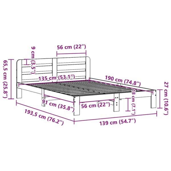 vidaXL Sengeramme uten madrass brun 135x190 cm heltre furu