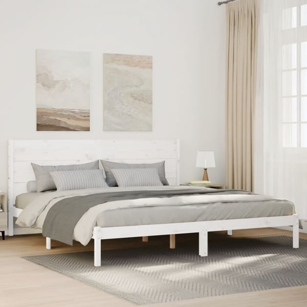 vidaXL Sängynrunko erikoispitkä ei patjaa valk. 200x220 cm massiivipuu