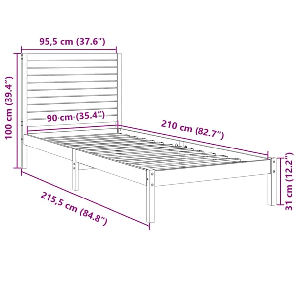 vidaXL Ekstra lang sengeramme uten madrass 90x210 cm heltre