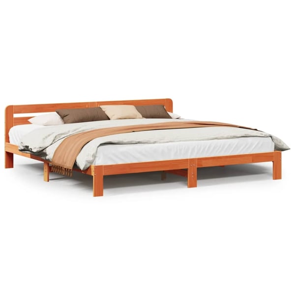vidaXL Sengeramme uten madrass voksbrun 200x200 cm heltre furu