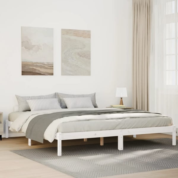 vidaXL Sängynrunko erikoispitkä ei patjaa valk. 180x210 cm täysi mänty