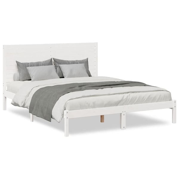 vidaXL Sängynrunko erikoispitkä ei patjaa valk. 160x210 cm massiivipuu