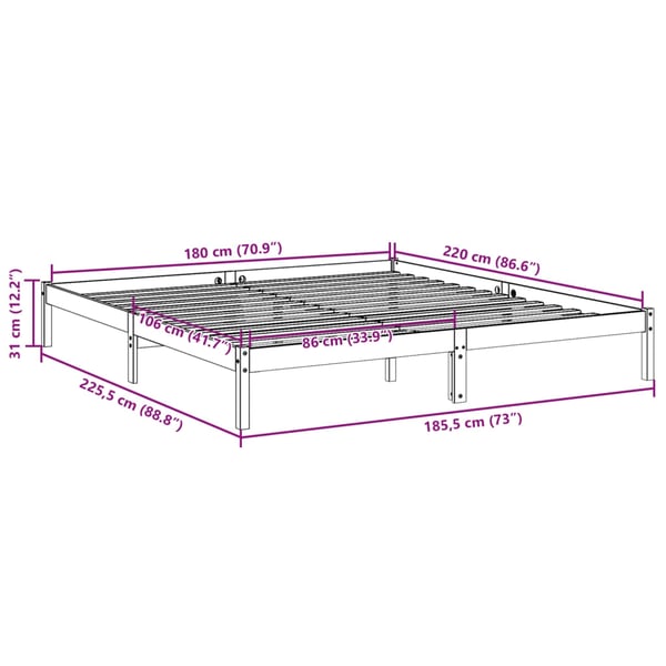 vidaXL Ekstra lang sengeramme uten madrass hvit 180x220 cm heltre furu