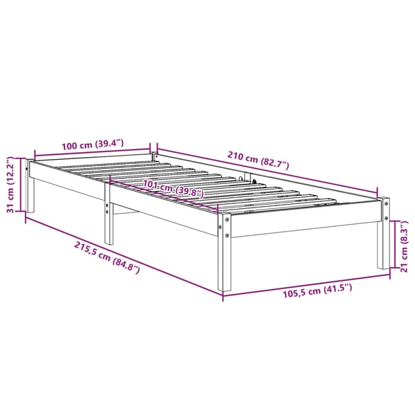 vidaXL ekstra lang sengeramme uden madras 100x210 cm massivt fyrretræ