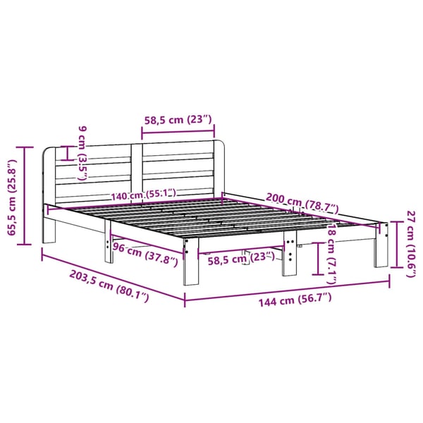 vidaXL Sengeramme uten madrass voksbrun 140x200 cm heltre furu