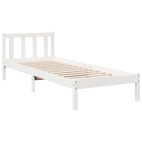 vidaXL Sängynrunko erikoispitkä ei patjaa valk. 100x210 cm täysi mänty