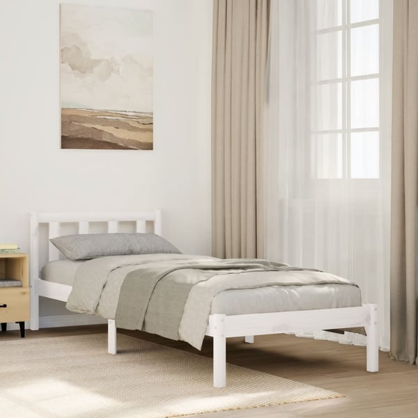 vidaXL Sängynrunko erikoispitkä ei patjaa valk. 90x210 cm täysi mänty