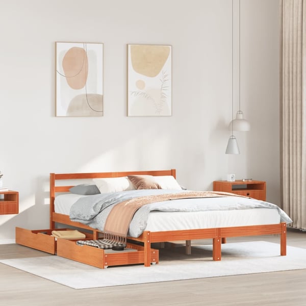 vidaXL Sengeramme uten madrass voksbrun 120x190 cm heltre furu