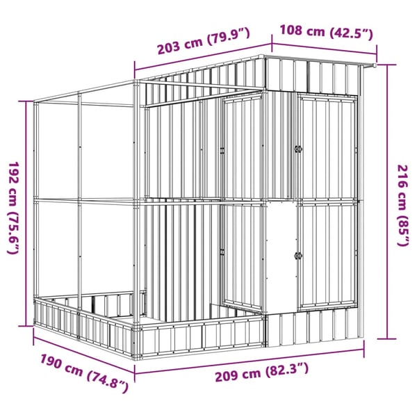 vidaXL Voliere med forlengelse sølvfarget 209x203x216 cm stål