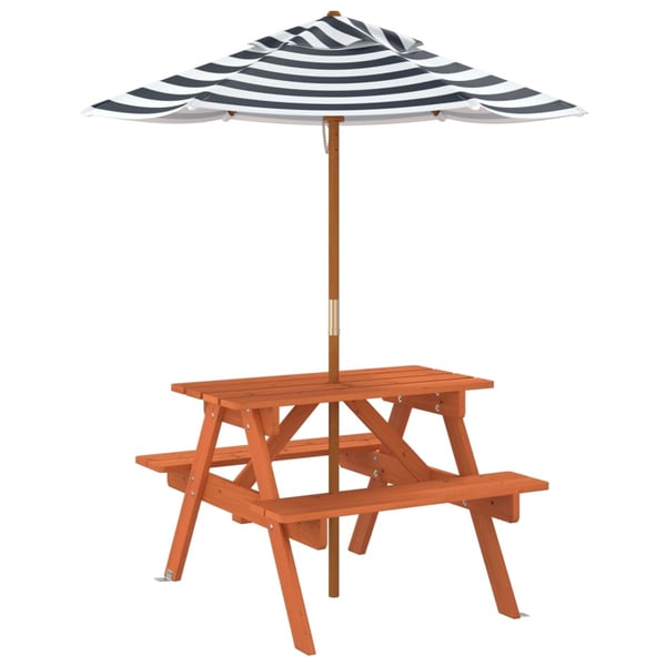 vidaXL Piknikbord for 4 barn med parasoll heltre gran