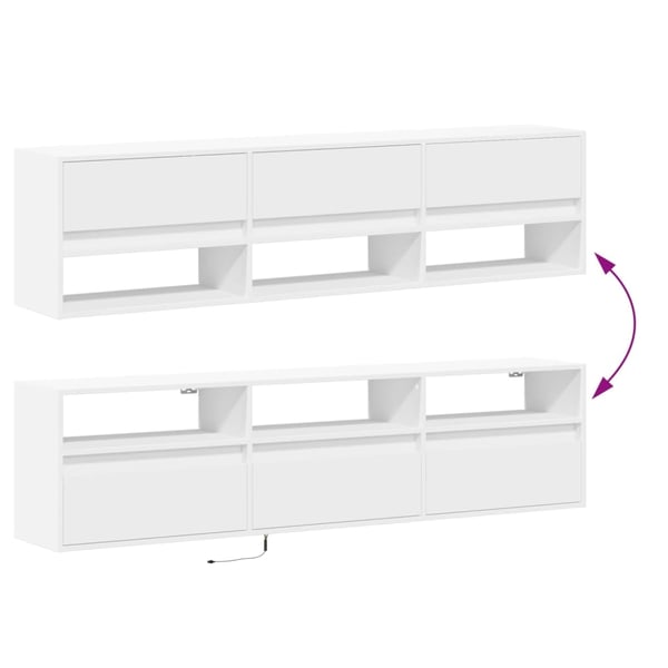 vidaXL Vegghengt TV-benk med LED hvit 180x31x45 cm
