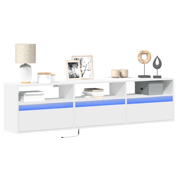 vidaXL Vegghengt TV-benk med LED hvit 180x31x45 cm