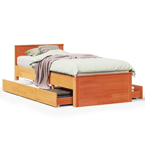 vidaXL Sengeramme uten madrass med hodegavl brun 90x200 cm heltre furu