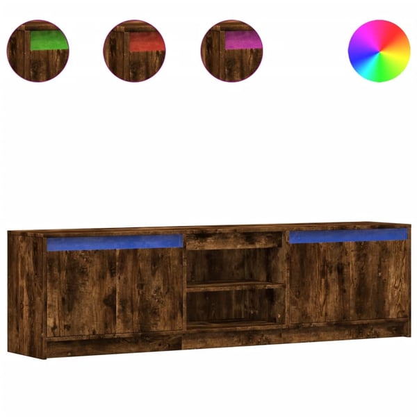 vidaXL tv-bord m. LED-lys 180x34x50 cm konstrueret træ røget eg