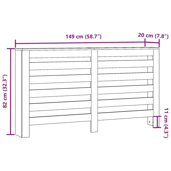 vidaXL radiatorskjuler 149x20x82 cm konstrueret træ brun egetræ