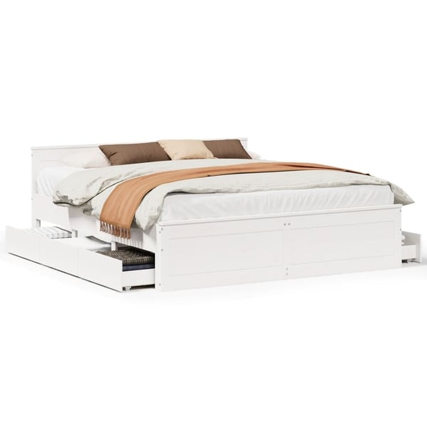 vidaXL Sengeramme uten madrass med hodegavl hvit 200x200cm heltre furu