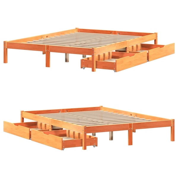 vidaXL sengeramme uden madras 150x200 cm massivt fyrretræ gyldenbrun