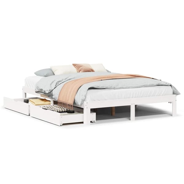 vidaXL Sengeramme med skuffer hvit 120x200 cm heltre furu