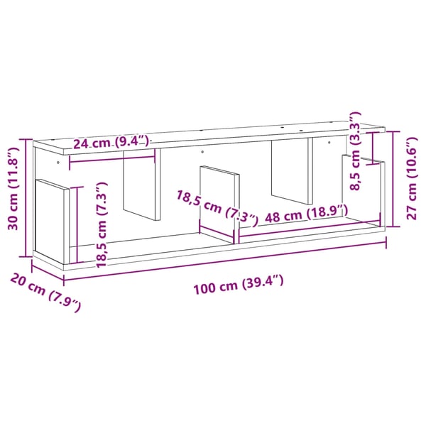 vidaXL Veggskap 100x20x30 cm svart konstruert tre