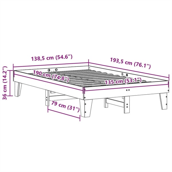 vidaXL Sengeramme uten madrass brun 135x190 cm heltre furu