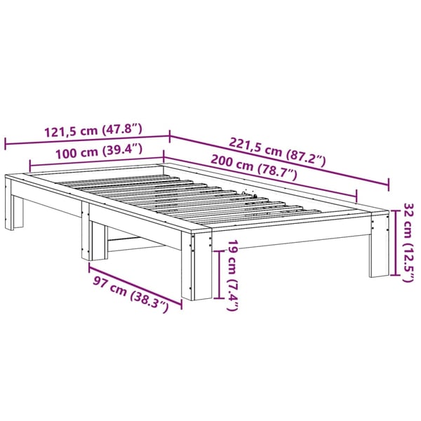 vidaXL Sengeramme uten madrass voksbrun 100x200 cm heltre furu