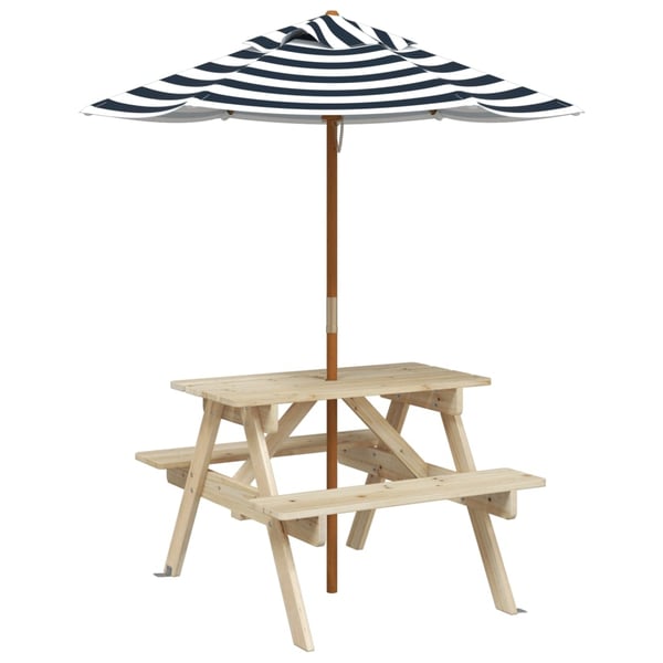 vidaXL Piknikbord for 4 barn med parasoll heltre gran