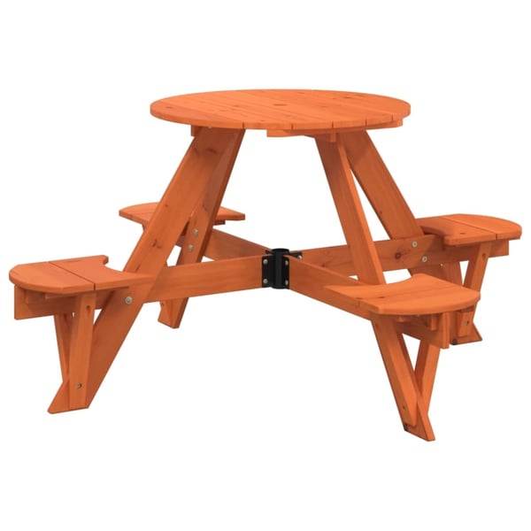 vidaXL Piknikbord for 4 barn med parasoll rund heltre gran