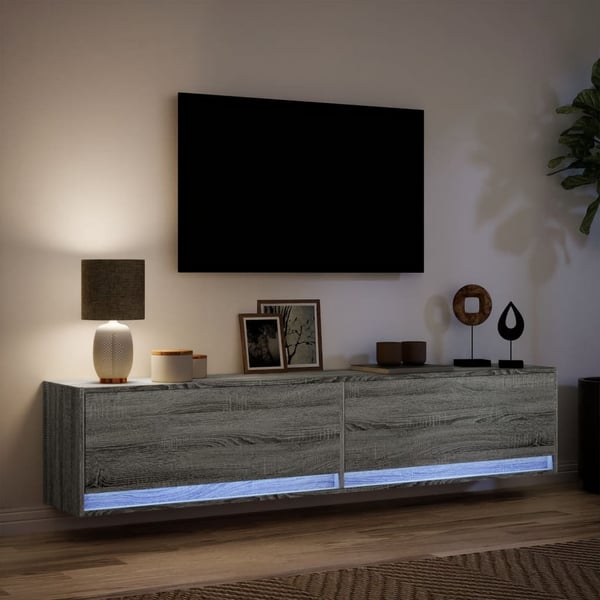 vidaXL Vegghengt TV-benk med LED grå sonoma 180x31x38 cm