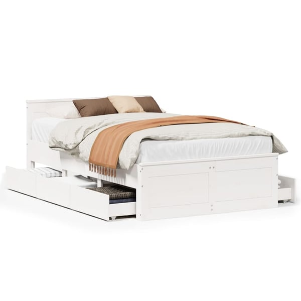 vidaXL Sengeramme uten madrass med hodegavl hvit 135x190cm heltre furu
