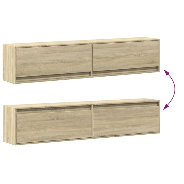 vidaXL Vegghengt TV-benk med LED sonoma eik 180x31x38 cm