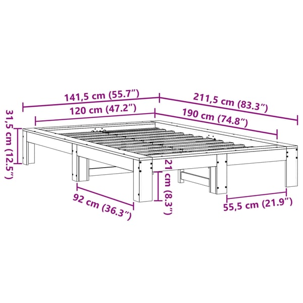 vidaXL Sengeramme uten madrass hvit 120x190 cm heltre furu