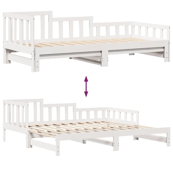 vidaXL Uttrekkbar dagseng med skuffer uten madrass hvit 90x190 cm