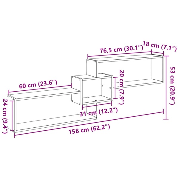 vidaXL Veggskap 158x18x53 cm hvit konstruert tre