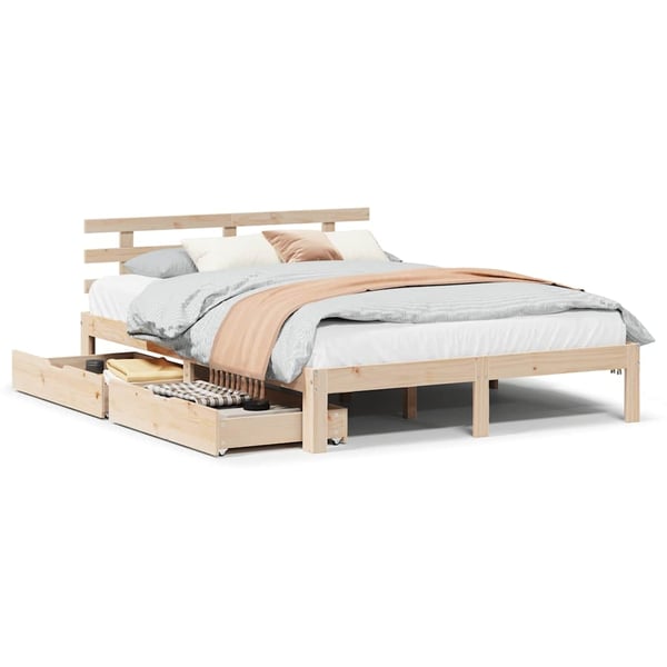 vidaXL Sengeramme med skuffer 140x190 cm heltre furu