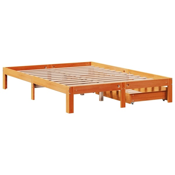 vidaXL Sengeramme med skuffer voksbrun 120x190 cm heltre furu