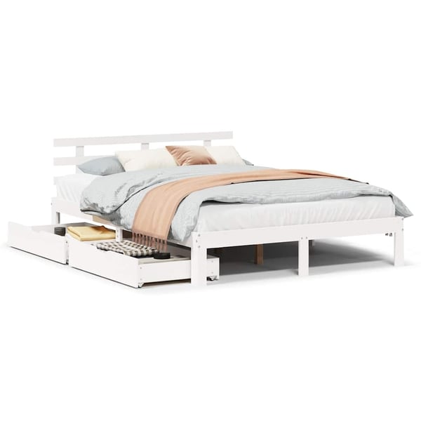 vidaXL Sengeramme med skuffer hvit 160x200 cm heltre furu
