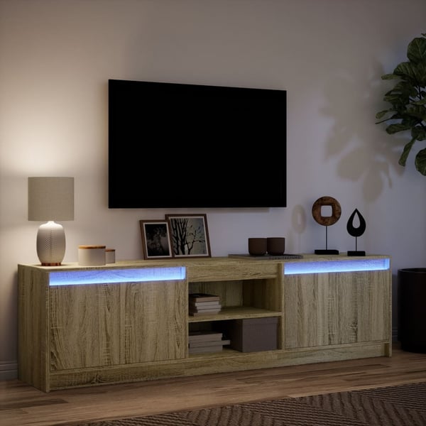 vidaXL tv-bord med LED-lys 180x34x50 cm konstrueret træ sonoma-eg
