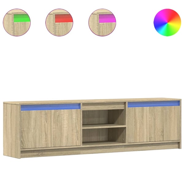 vidaXL tv-bord med LED-lys 180x34x50 cm konstrueret træ sonoma-eg
