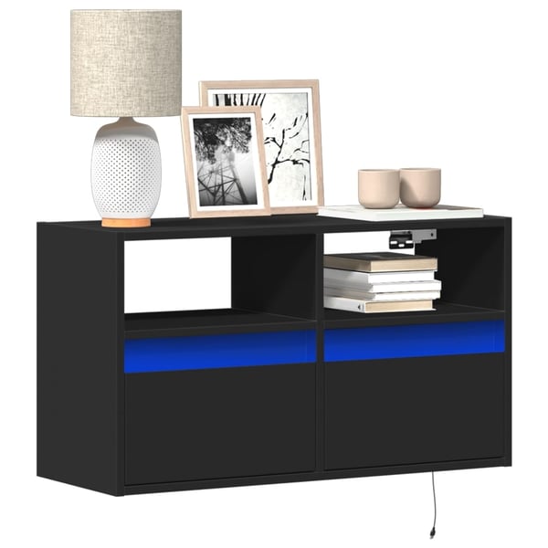 vidaXL væghængt tv-bord med LED-lys 80x31x45 cm sort