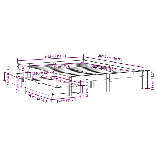 vidaXL Sengeramme uten madrass voksbrun 140x200 cm heltre furu