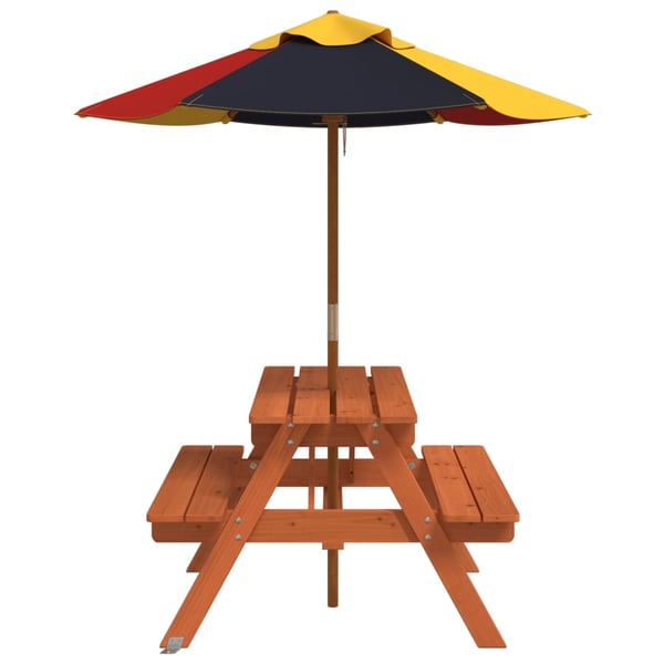 vidaXL picnicbord til 4 børn m. parasol massivt grantræ