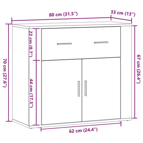 vidaXL Skjenk artisan eik 80x33x70 cm konstruert tre