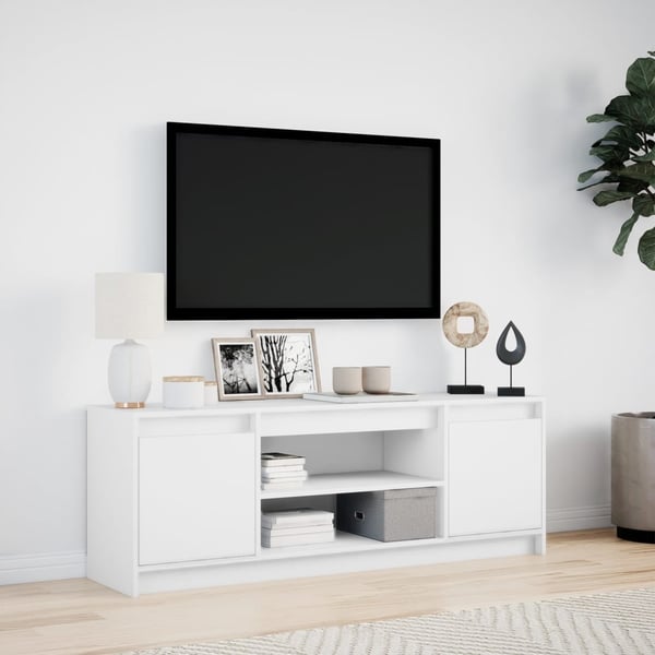 vidaXL TV-benk med LED hvit 139,5x34x50 cm konstruert tre