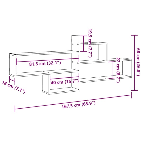 vidaXL Vegghylle betonggrå 167,5x18x68 cm konstruert tre